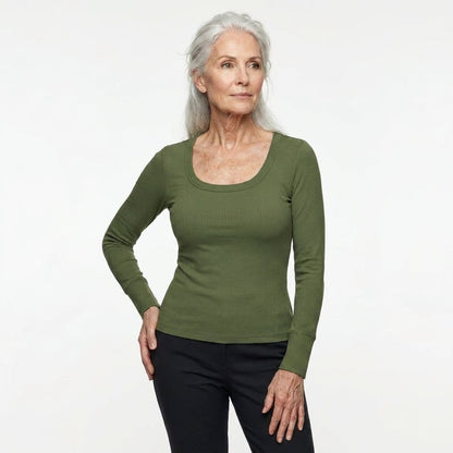 Ribbed Cotton Long-Sleeve Sculpt Top with Built-In Bra