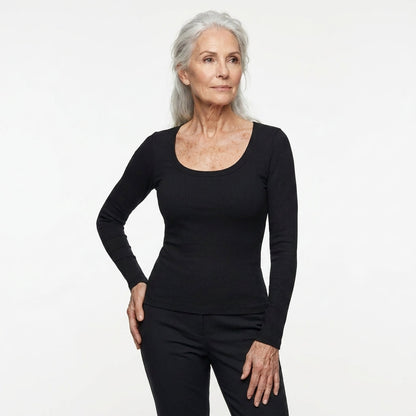 Ribbed Cotton Long-Sleeve Sculpt Top with Built-In Bra
