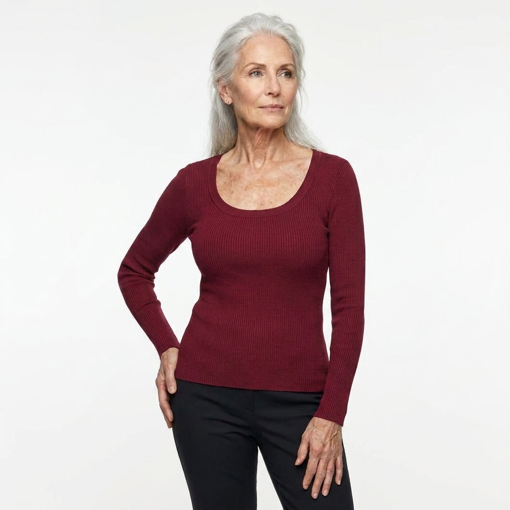 Ribbed Cotton Long-Sleeve Sculpt Top with Built-In Bra