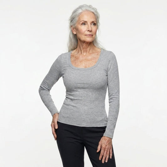 Ribbed Cotton Long-Sleeve Sculpt Top with Built-In Bra