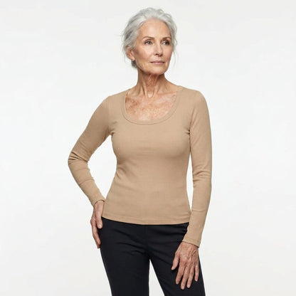 Ribbed Cotton Long-Sleeve Sculpt Top with Built-In Bra